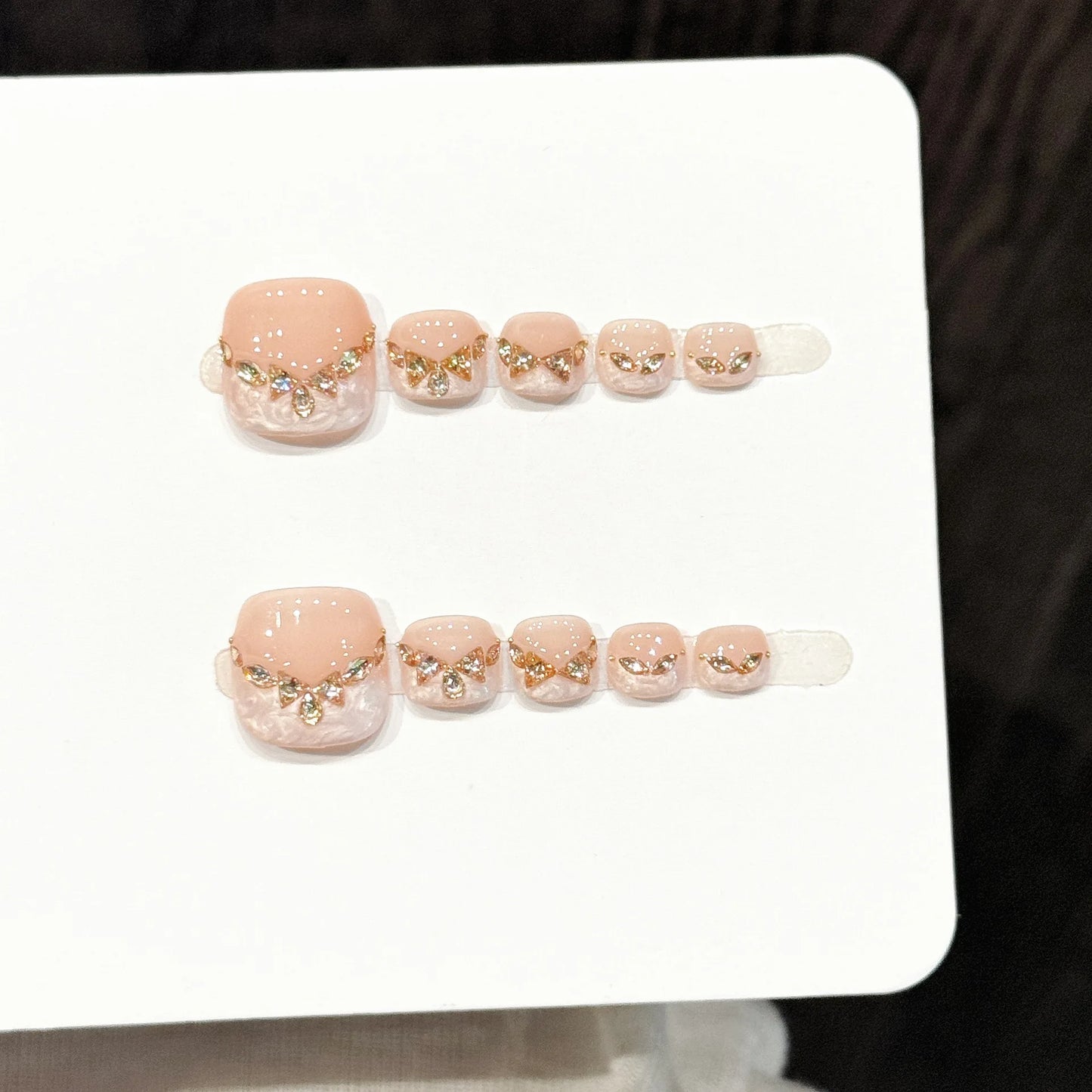 Handmade Press On Toe Nails Ice Through Glitter French Fake Nails Champagne Diamond Decor Wearable Fashion Square False Nail Art Peaceful Pleasures Health and Wellness