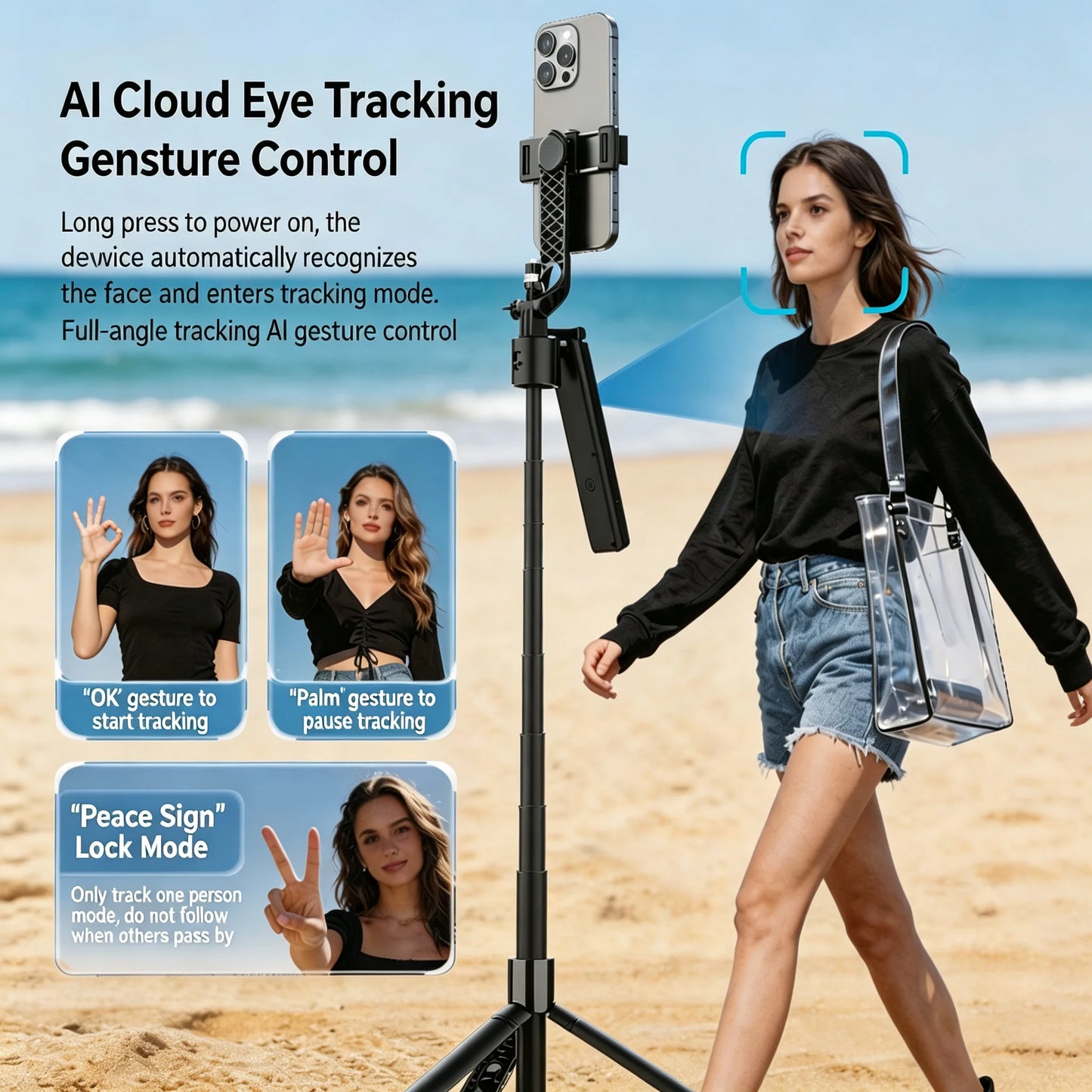 360° AI Face Tracking Selfie Stick Tripod | Gesture Control Peaceful Pleasures Health and Wellness