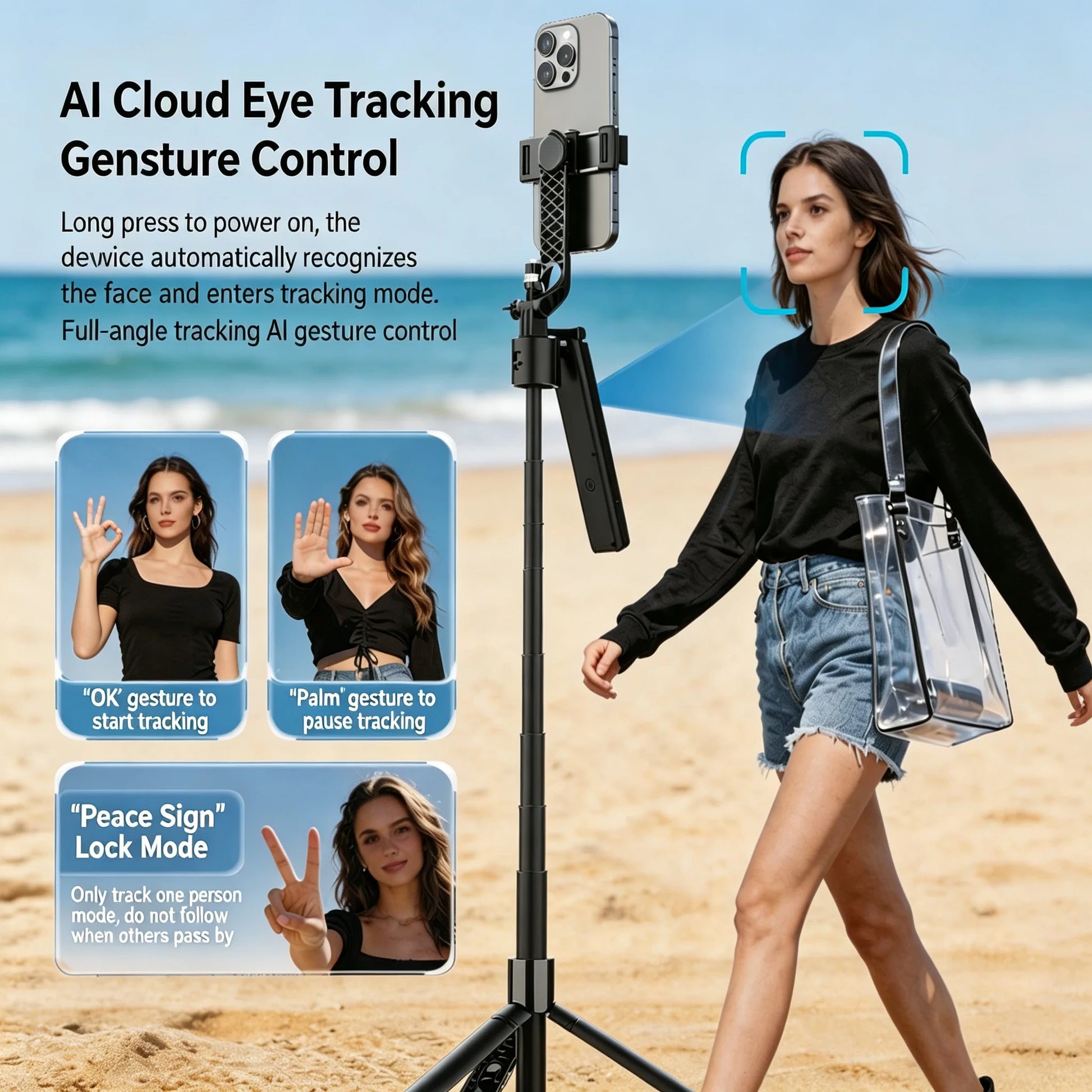 360° AI Face Tracking Selfie Stick Tripod | Gesture Control Peaceful Pleasures Health and Wellness