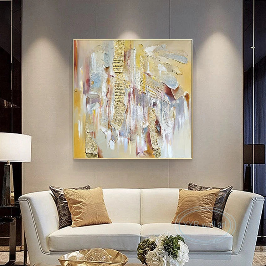 Unique Texture Abstract Gold Painting Home Decoration Poster Handmade Wall Art Canvas Light Luxury Aesthetic Picture For Hotel Peaceful Pleasures Health and Wellness