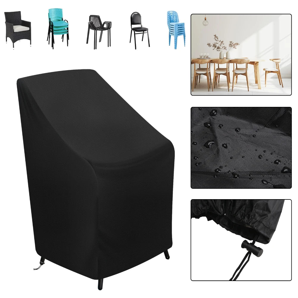 Garden Stacking Outdoor Chair Cover Waterproof 210D Oxford Rain Snow Dust Wind-Proof Anti-UV Yard Furniture Covers Peaceful Pleasures Health and Wellness Normal 1pcs