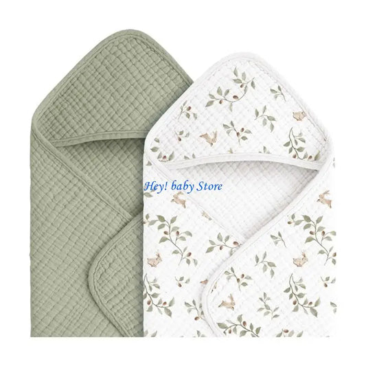 2-Pack Hooded Baby Towel Cotton Gauze – Soft, Absorbent Newborn Hooded Baby Towel Peaceful Pleasures Health and Wellness Plaid China Mainland
