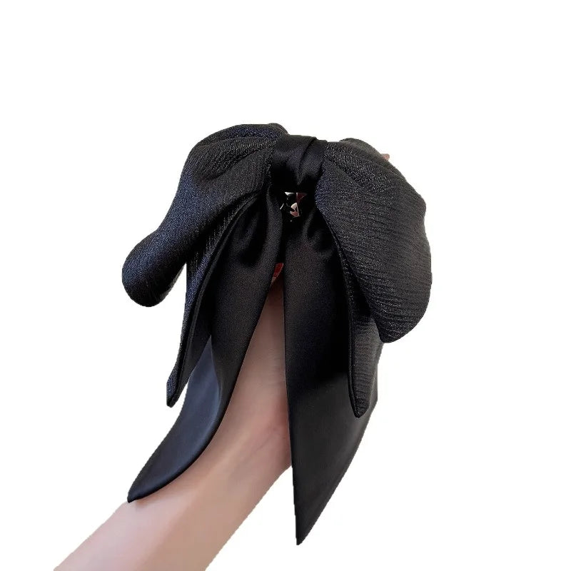 Glossy Pleated Bow Hair Clip – Chic Half-Up Ribbon Clip