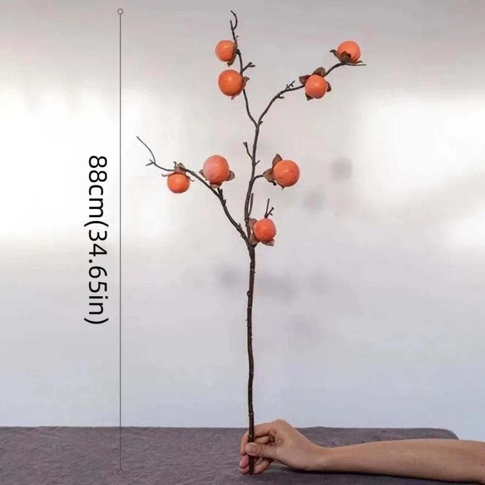 8-Head Artificial Persimmon Branch | Realistic Fake Fruit Décor