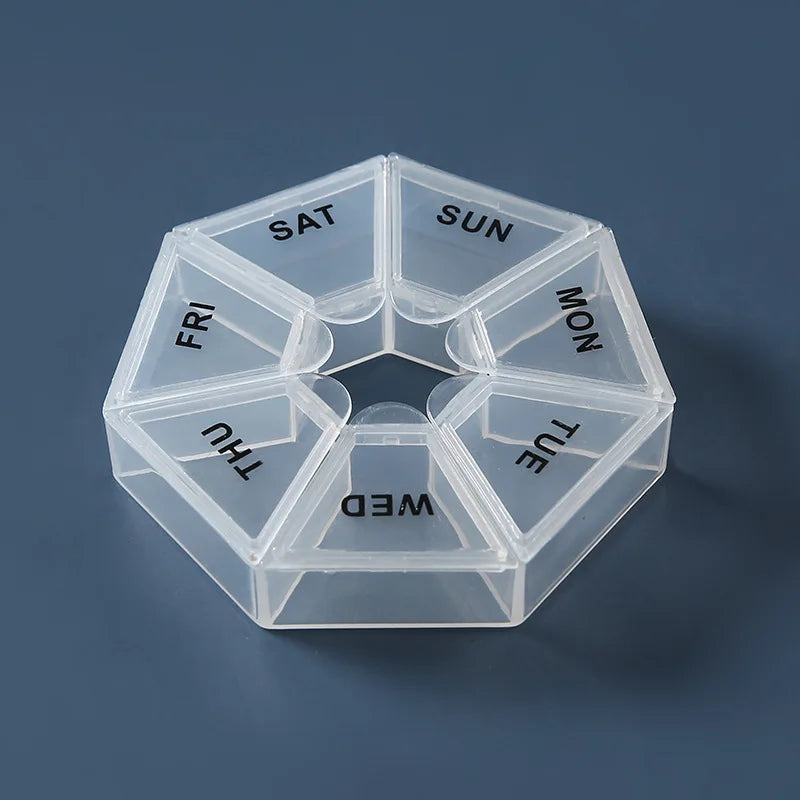 7 Days Weekly Pillbox Tablet Holder Medicine Storage Case Drug Container Pill Organizer Weekly Capsule Pill Box Color Organizer Peaceful Pleasures Health and Wellness white