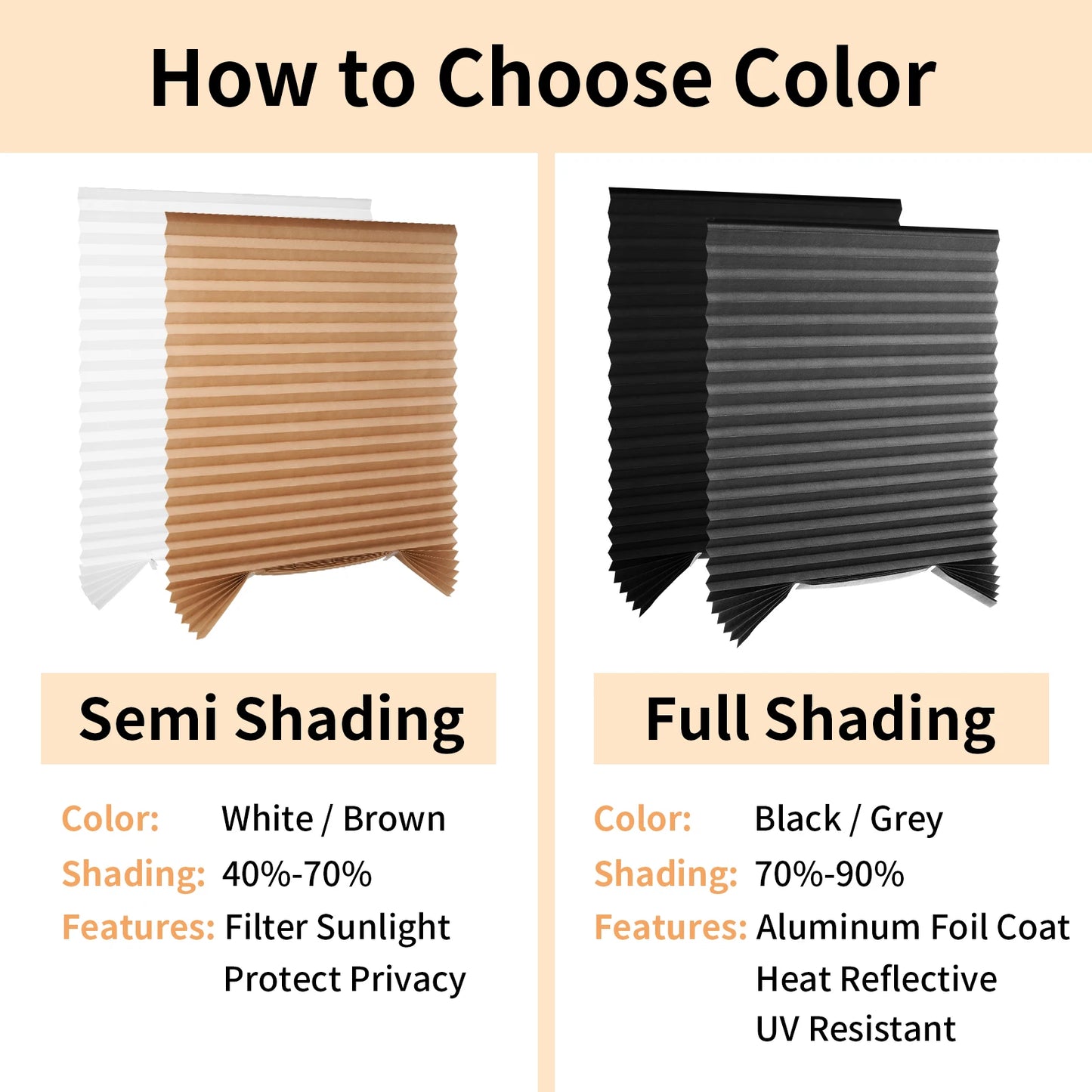 Pleated Paper Blinds – Blackout & Light Filtering, No-Drill