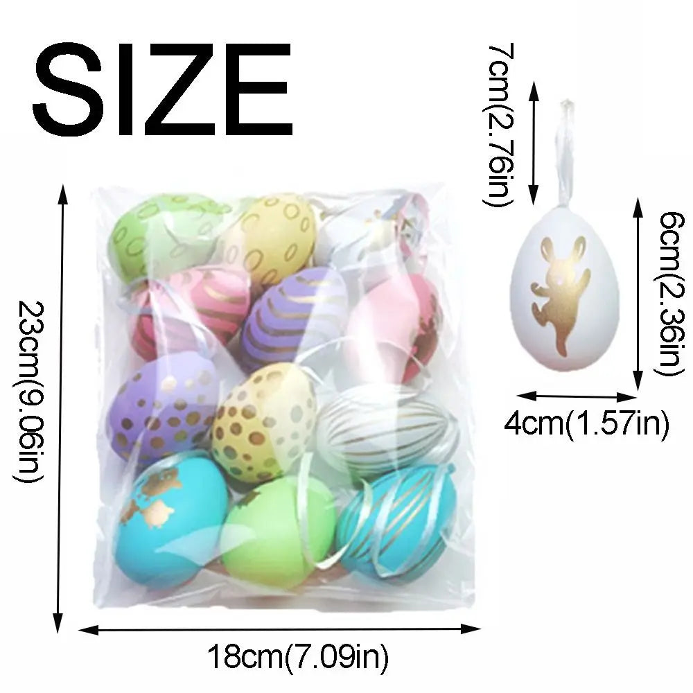 12-Piece Hand Painted Cartoon Easter Egg Hanging Ornaments