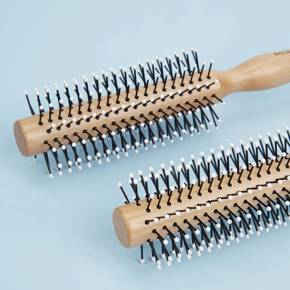 Natural Wood Round Curling Brush – Anti-Static Nylon Bristles