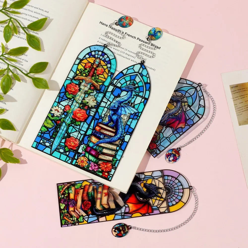 Vintage Stained Glass Dragon Bookmark Fourth Wing Fantasy Stationery Book Lover Gifts Reading Book Accessories Peaceful Pleasures Health and Wellness