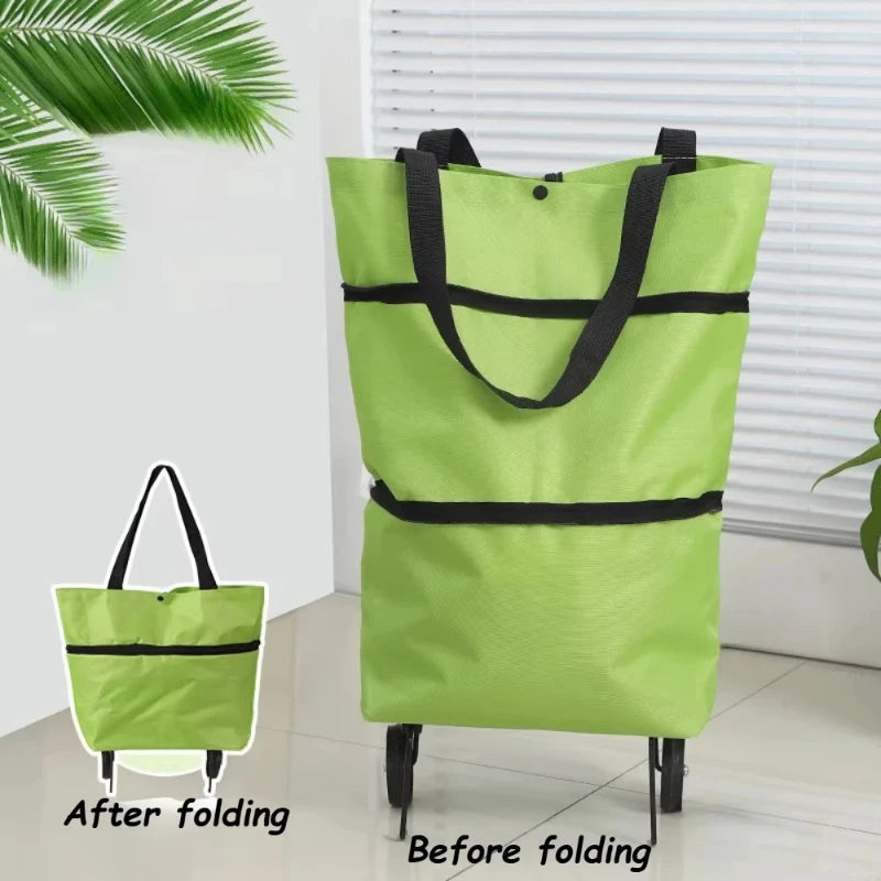 1pc Portable and Foldable Shopping Cart, Household Vegetable Cart, Lightweight with Wheels, Backpackable Peaceful Pleasures Health and Wellness