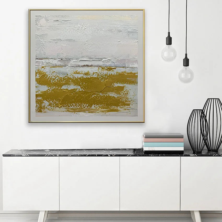 Handmade Yellow Oil Painting Simple Abstract Porch Hanging Poster Postmodern Corridor Aisle Mural Hotel Villa Decoration Picture Peaceful Pleasures Health and Wellness