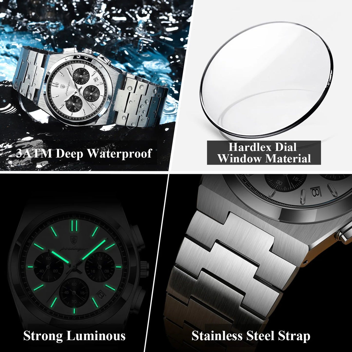 POEDAGAR Top Business Men's Watch Chronograph Date Stainless Steel Classic Man Clock Waterproof Luminous Quartz Watches For Men Peaceful Pleasures Health and Wellness