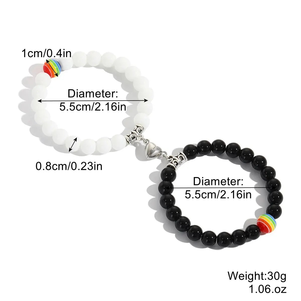 Natural Stone Bead Couple Bracelets Set – Heart Magnet, 2 Pcs