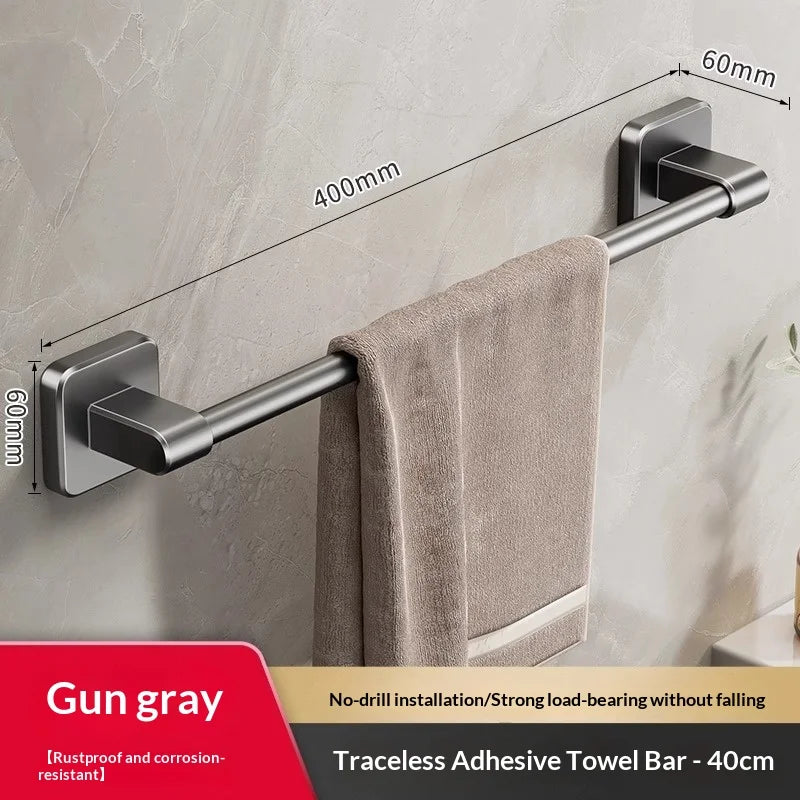 Hot Bathroom Hand Towel Rack Towel Holder Wall Mount No Drill Mount 30/40/50cm Towel Bar Plastic ABS Single Bar 2 Tier Apartment Peaceful Pleasures Health and Wellness Grey 40cm