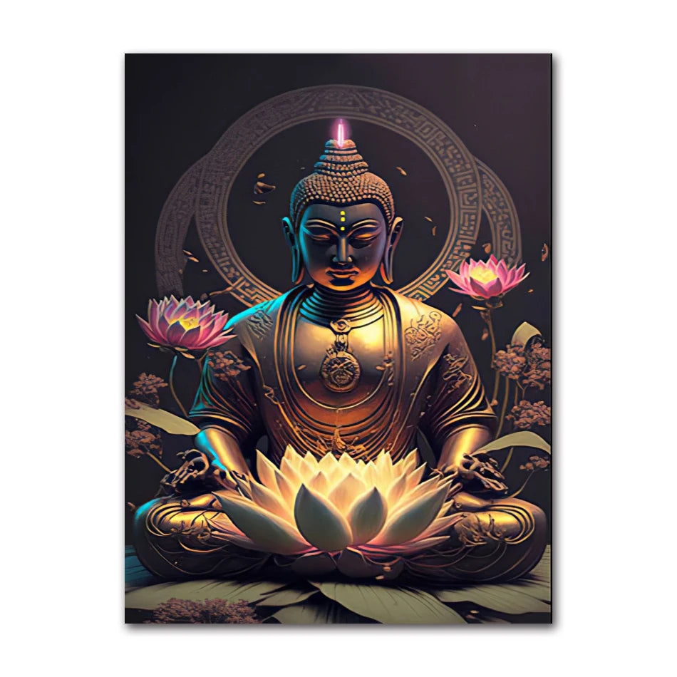 HD Buddha Canvas Wall Art | Zen Statue Print for Living Room