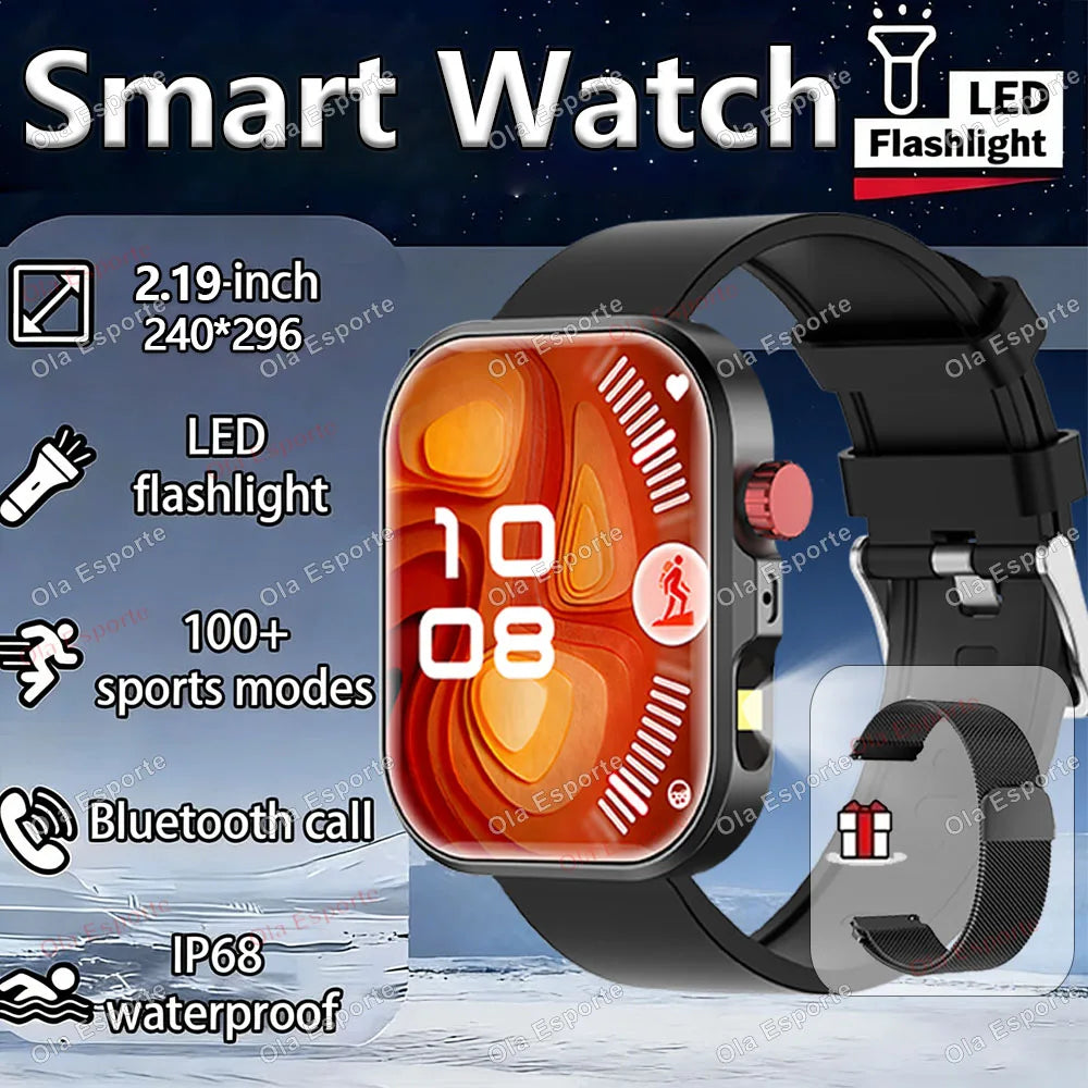 LED Flashlight Smartwatch – Bluetooth Call & Fitness Tracker HW12