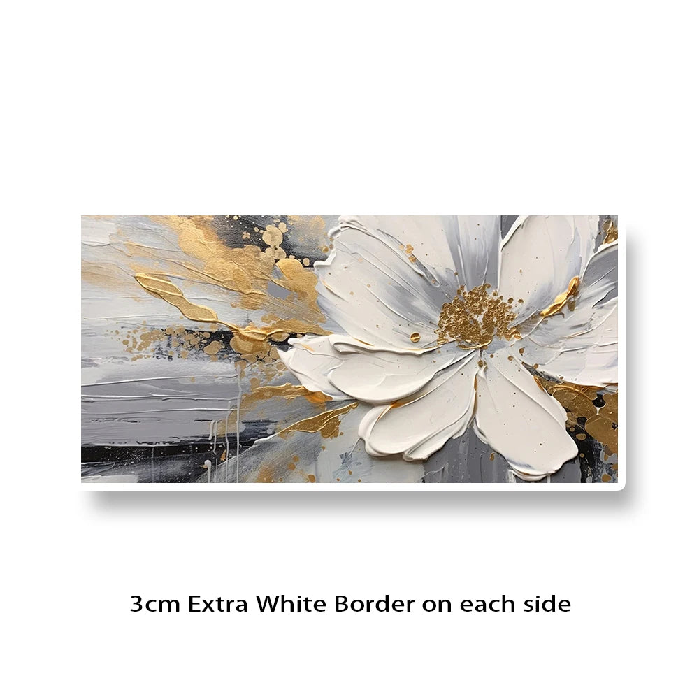 Large White & Gold Floral Canvas Wall Art Print – Unframed Canvas Wall Art Print Peaceful Pleasures Health and Wellness w7201 20x40cm