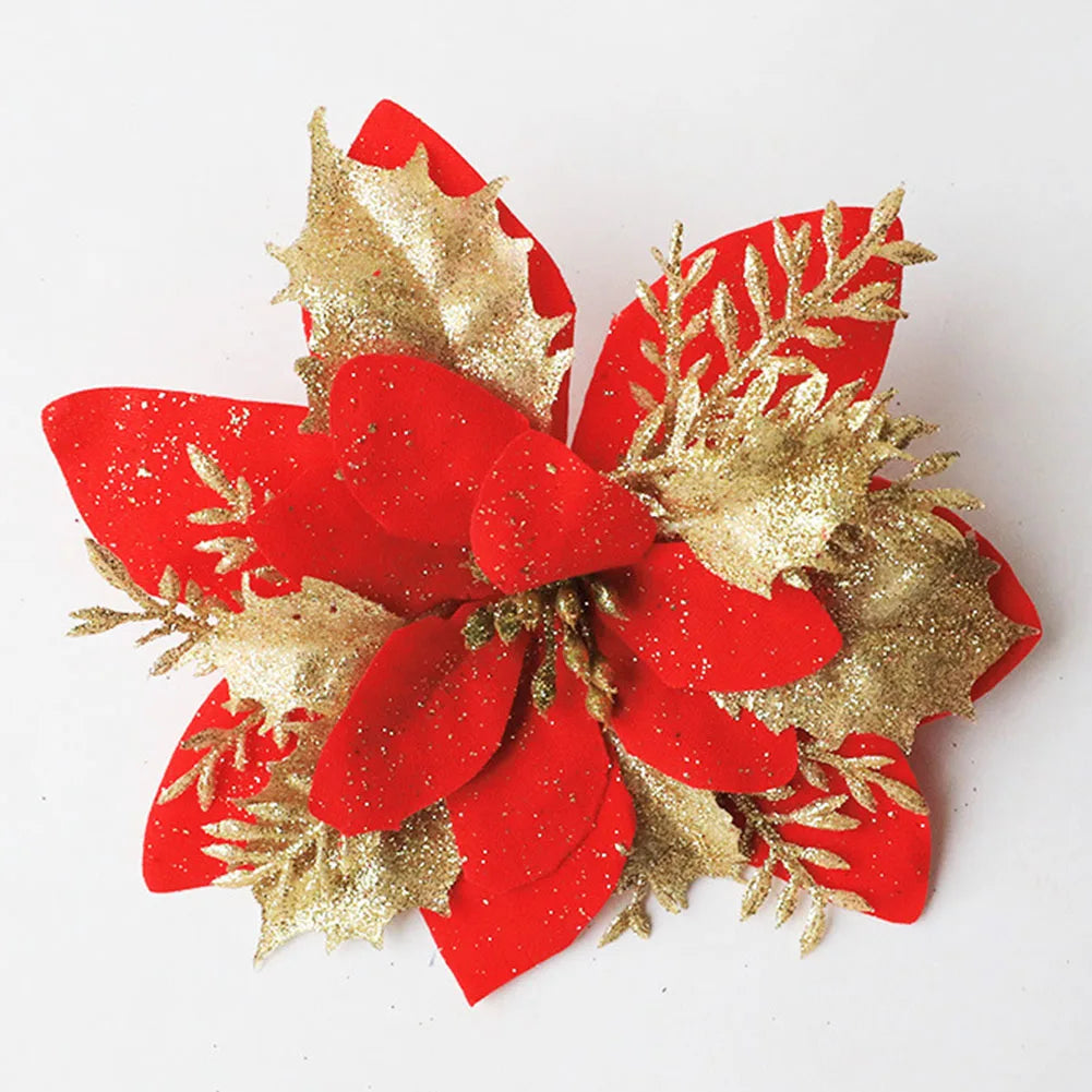 Glitter Artificial Christmas Flower Decoration 15x15cm