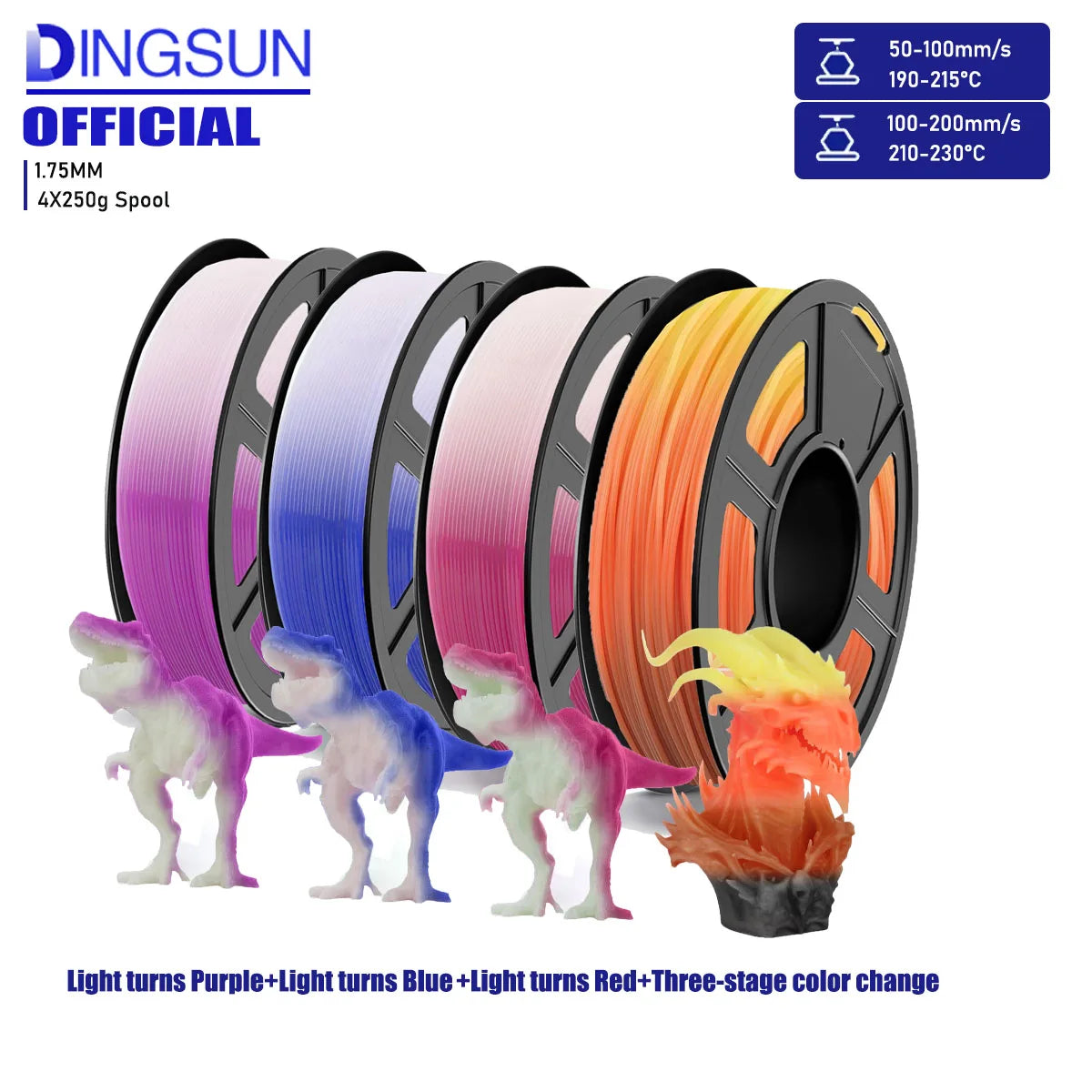 UV & Temp Color-Changing PLA Filament ±0.02mm | FDM 3D Printer