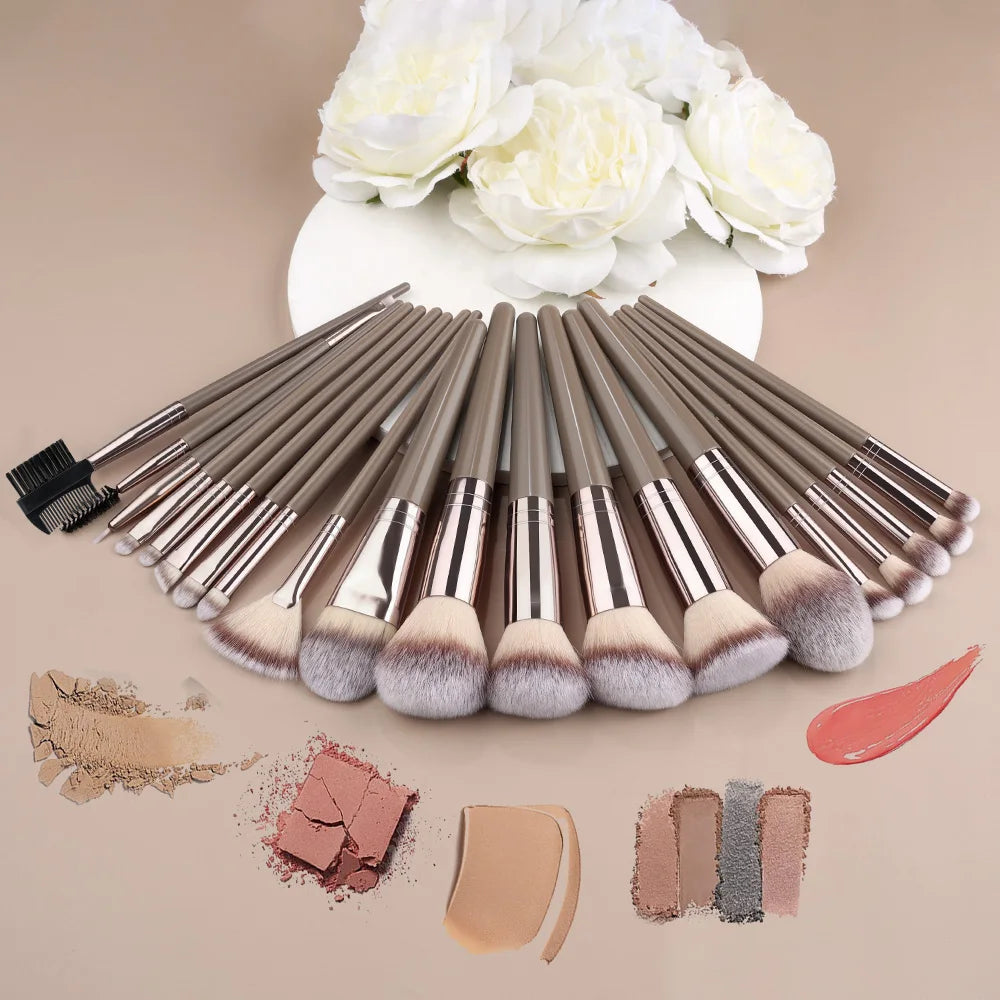 RUNTOIN Brown Makeup Brush Set 3-20pc | Foundation & Eyeshadow