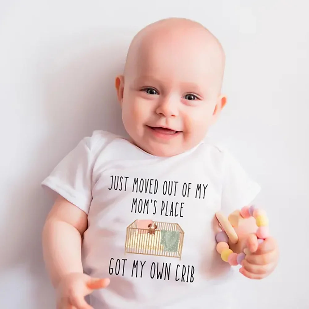 Funny Newborn Onesie "Just Moved Out Got My Own Crib" Baby Gift