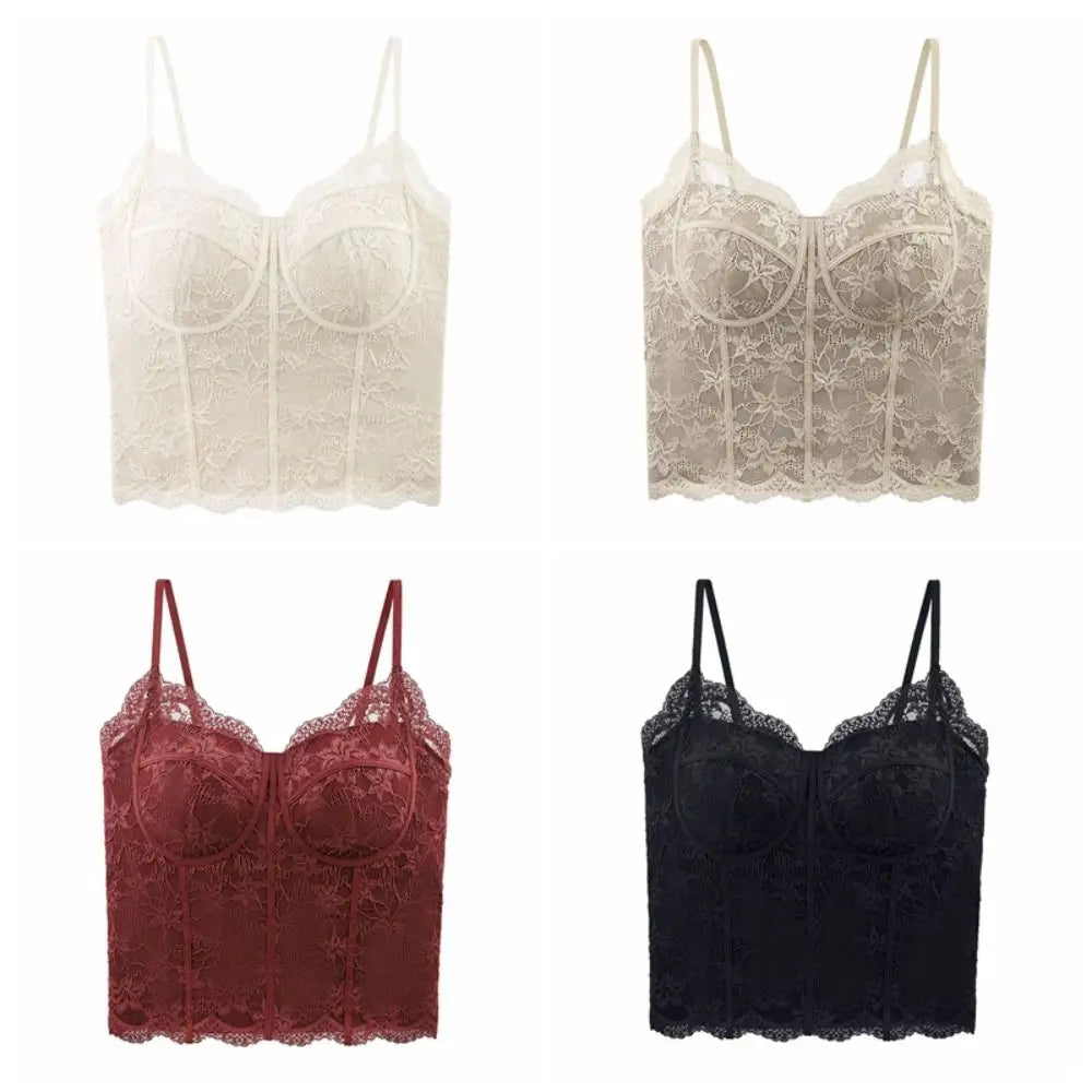 Mesh Floral Lace Crop Camisole Top with Pads | Women's Summer Vest