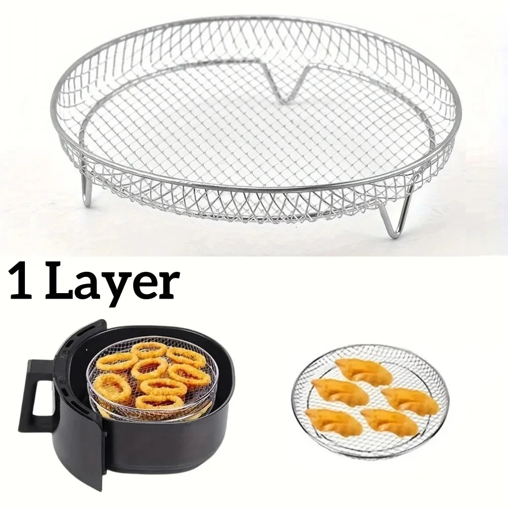 1–3 Layer Stackable Air Fryer Rack Set | 304 Stainless Steel Square Dehydrator Racks