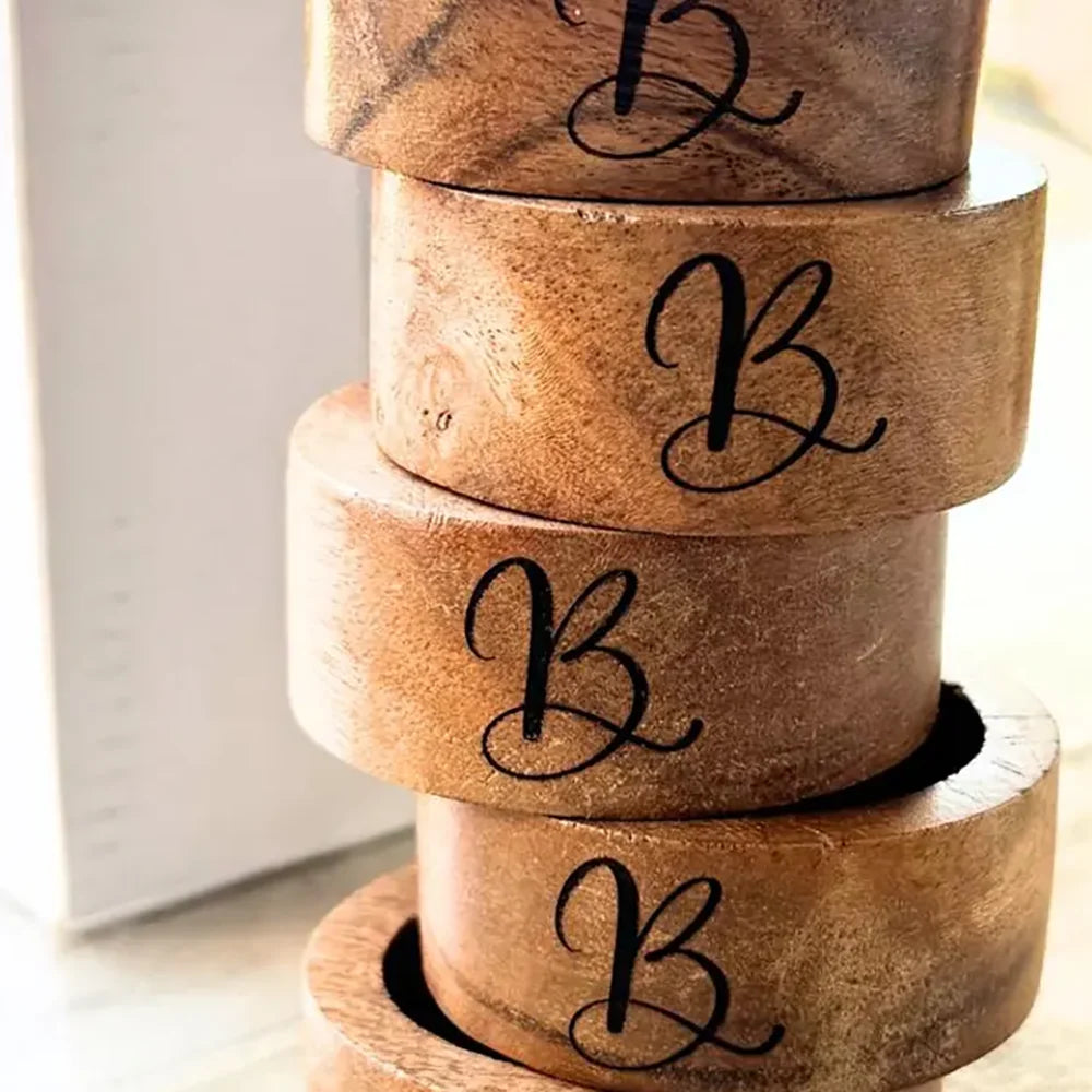 A-Z Engraved Wooden Napkin Rings | Wedding & Party Table Decor Wooden Napkin Rings Peaceful Pleasures Health and Wellness