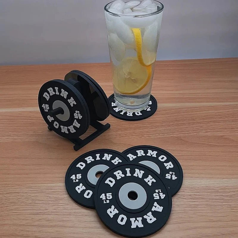 4-Pack Gym Weight Plate Silicone Coasters – BPA Free Non-Slip