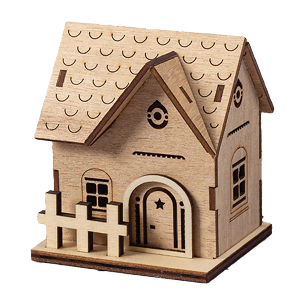 Battery-Powered Wooden Log Cabin Christmas Ornament