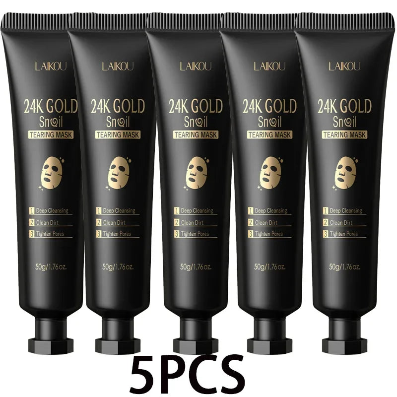 LAIKOU 24K Gold Snail Peel-Off Mask – Pore Cleaner & Blackhead Remover 50g Peaceful Pleasures Health and Wellness 5PCS
