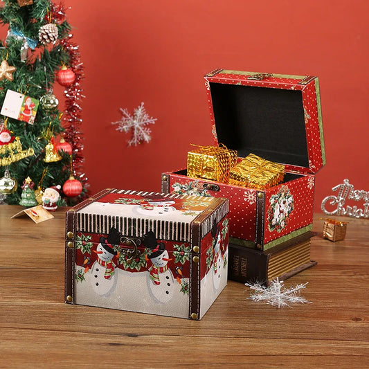 Christmas Gift Box Vintage Leather Jewelry Case with Lock Mini Wooden Dustproof Storage Box for Living Room Bedroom Child Peaceful Pleasures Health and Wellness