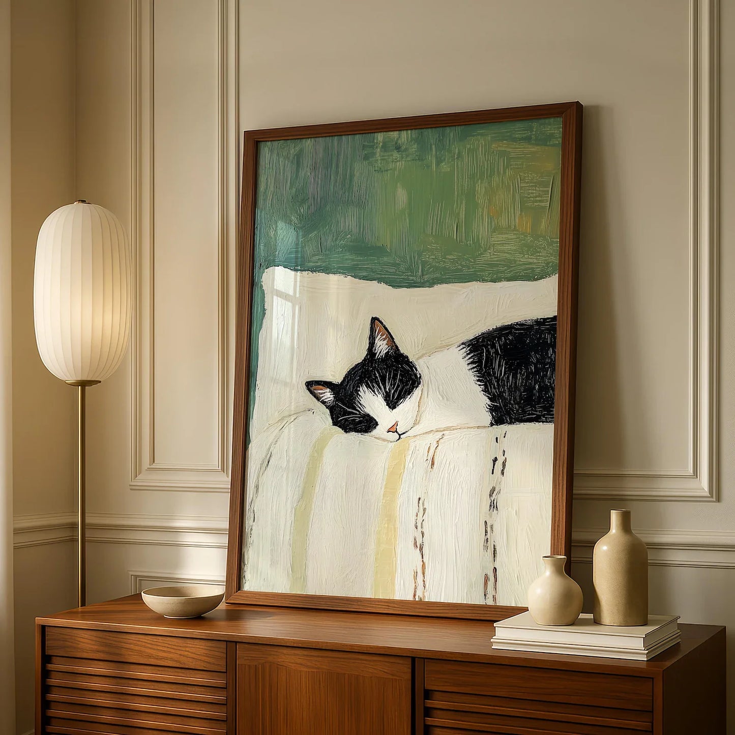 Sleeping Tuxedo Cat Canvas Wall Art | Unframed Cat Poster