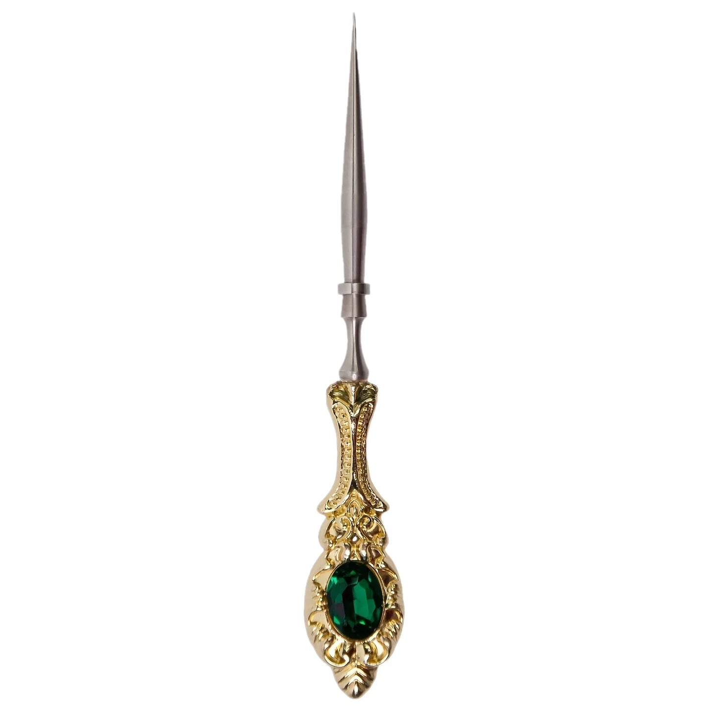 Vintage Jeweled Sewing Needle Cone | Silver Steel Punch Tool & Crochet Hook Set - Handmade for Embroidery, Leather & Crafts Peaceful Pleasures Health and Wellness YELLOW