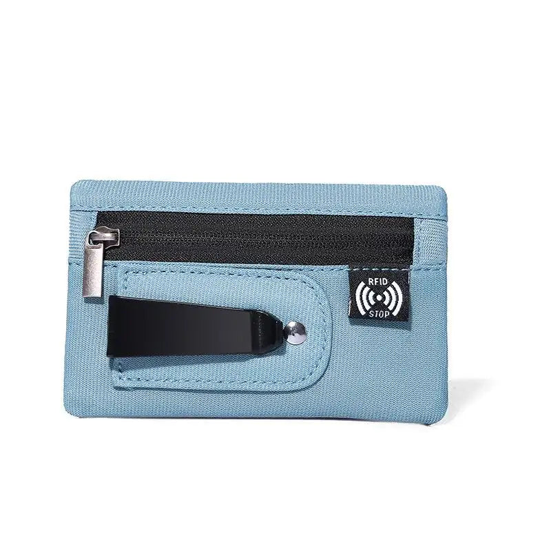 RFID Slim Nylon Wallet with Zipper & Carabiner Clip