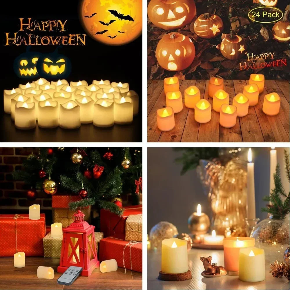 24/48Pcs Flameless LED Candle Battery Operated Realistic Wishing Tea Lights Warm White for Wedding Christmas Halloween Decor Peaceful Pleasures Health and Wellness