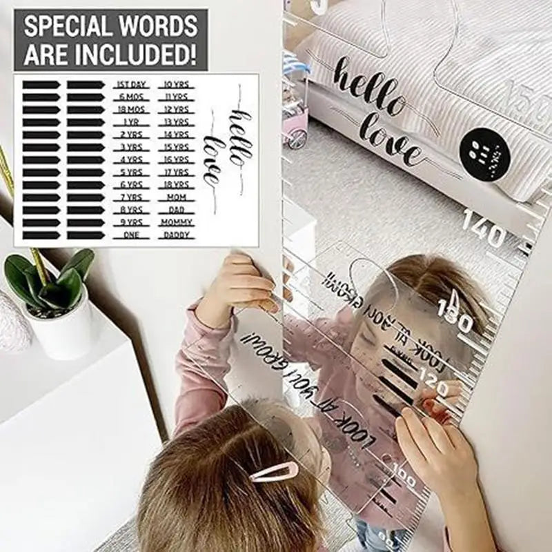 Kids Acrylic Height Chart Wall Mirror | Nursery Growth Ruler Kids Growth Chart Peaceful Pleasures Health and Wellness
