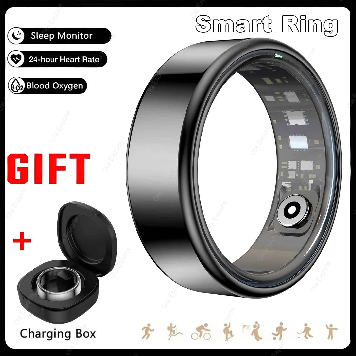 Smart Ring with Charging Box Men Women Health Sleep Heart Rate Monitoring IP68 & 5ATM Waterproof Multi-sport Mode Smartring New Peaceful Pleasures Health and Wellness ProBlack 7