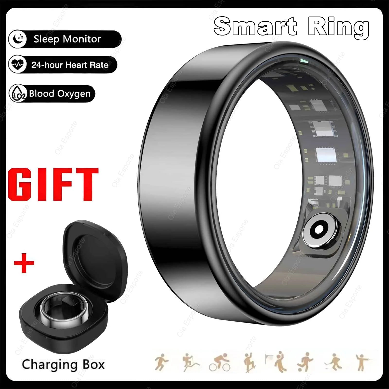 R09 Smart Ring Men Women with Charging Case,Heart Rate Blood Oxygen,Skin Temperature Monitor,5ATM Waterproof For Android iOS Peaceful Pleasures Health and Wellness ProBlack 13