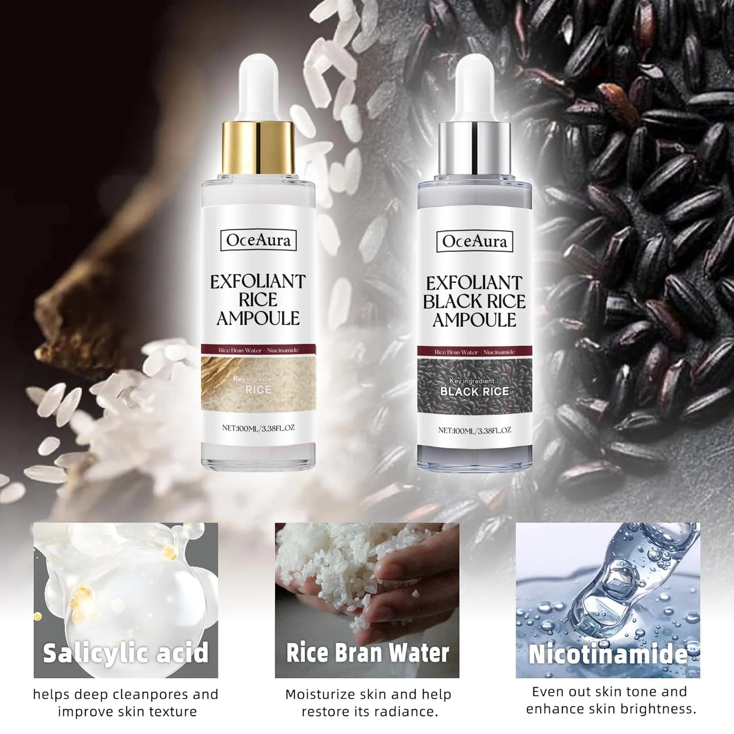 OceAura Rice Exfoliating Ampoule Set | Pore & Glow Serum