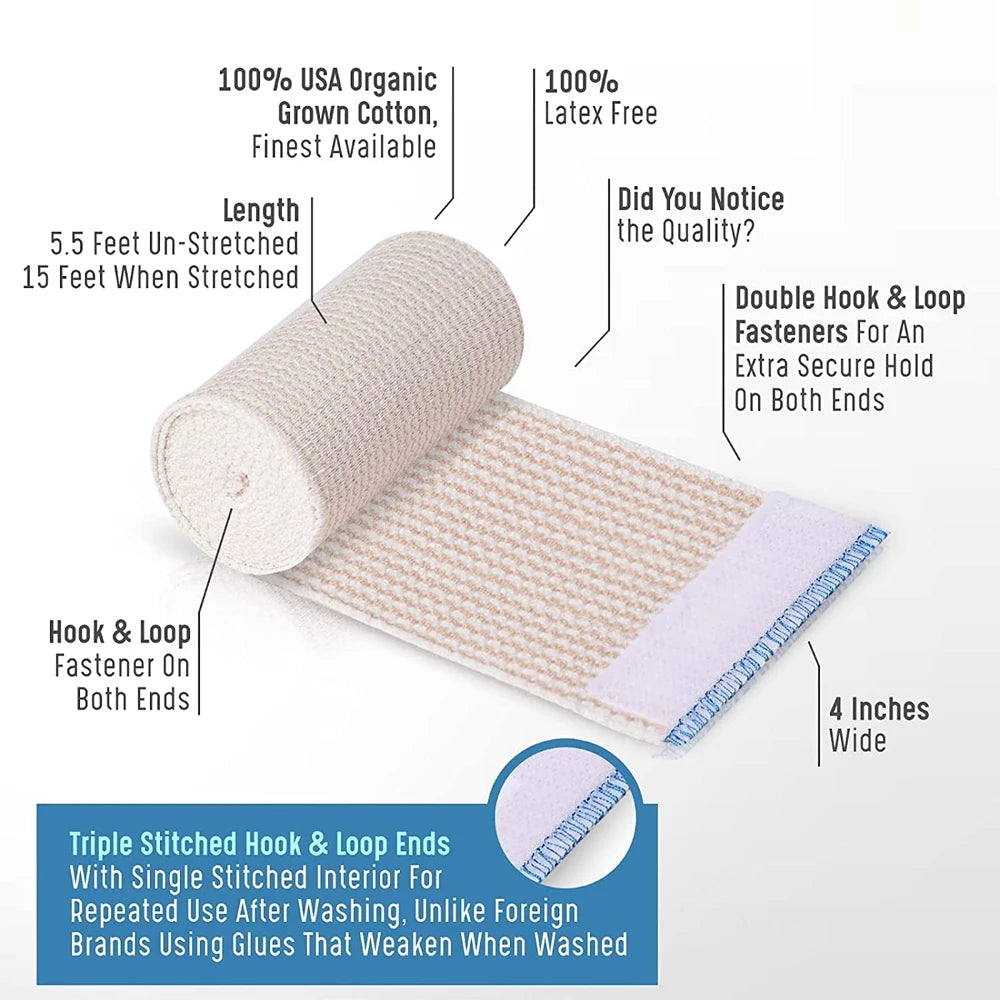 2 Roll Elastic Compression Bandage Wrap - Premium Quality with Self-Closure, Athletic Sport Support Tape Rolls for Ankle, Wrist Peaceful Pleasures Health and Wellness