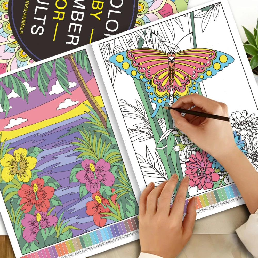 Adult Number Coloring Book 32 Pages Mandala Flower Nature Animal