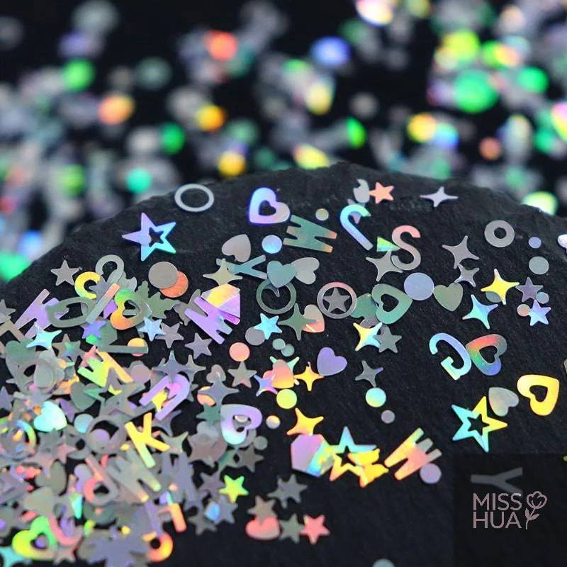 12-Grid Laser Nail Glitter Set – Star & Love DIY Nail Art