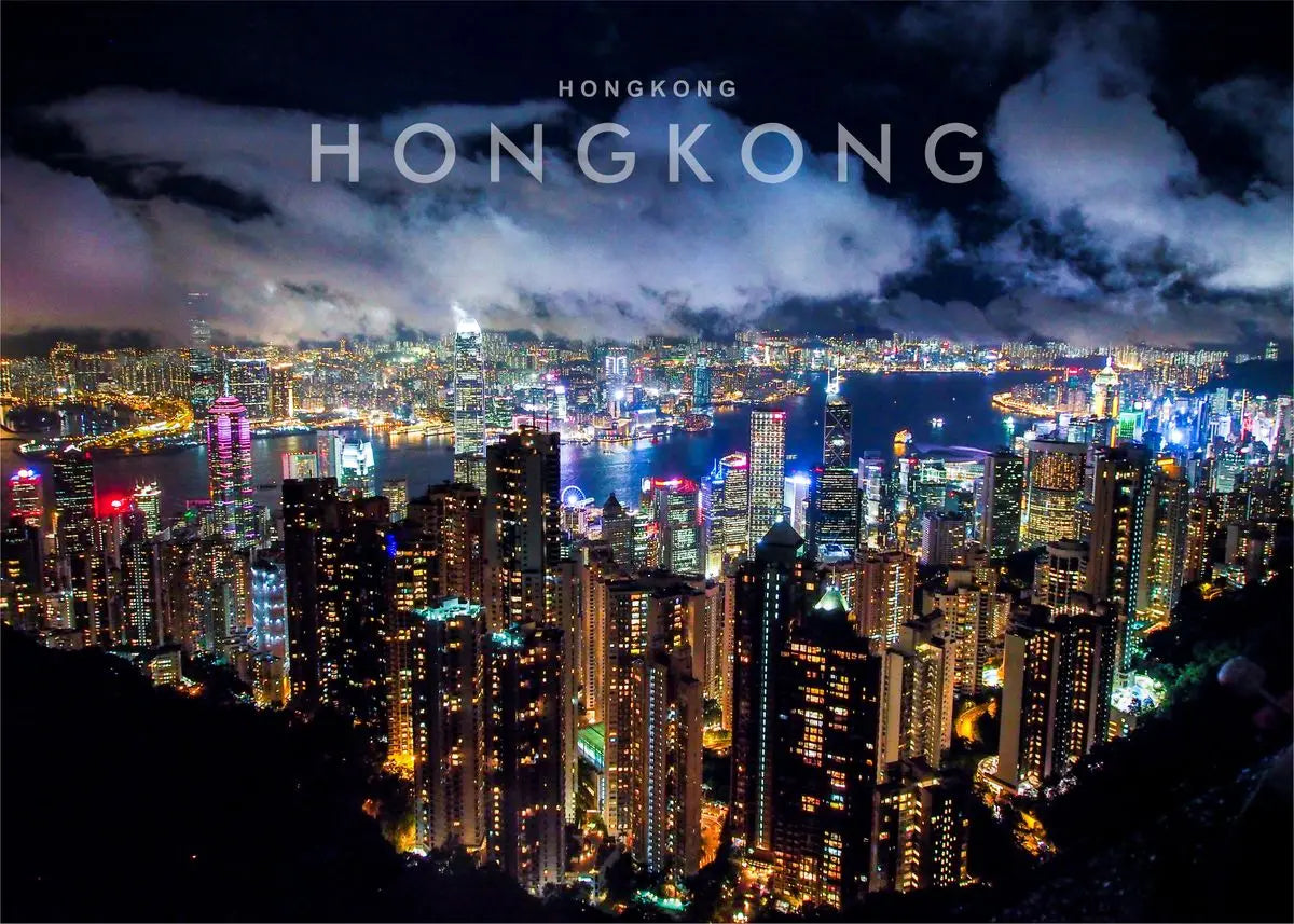 Hong Kong Night View Canvas Wall Art | Modern Cityscape Poster