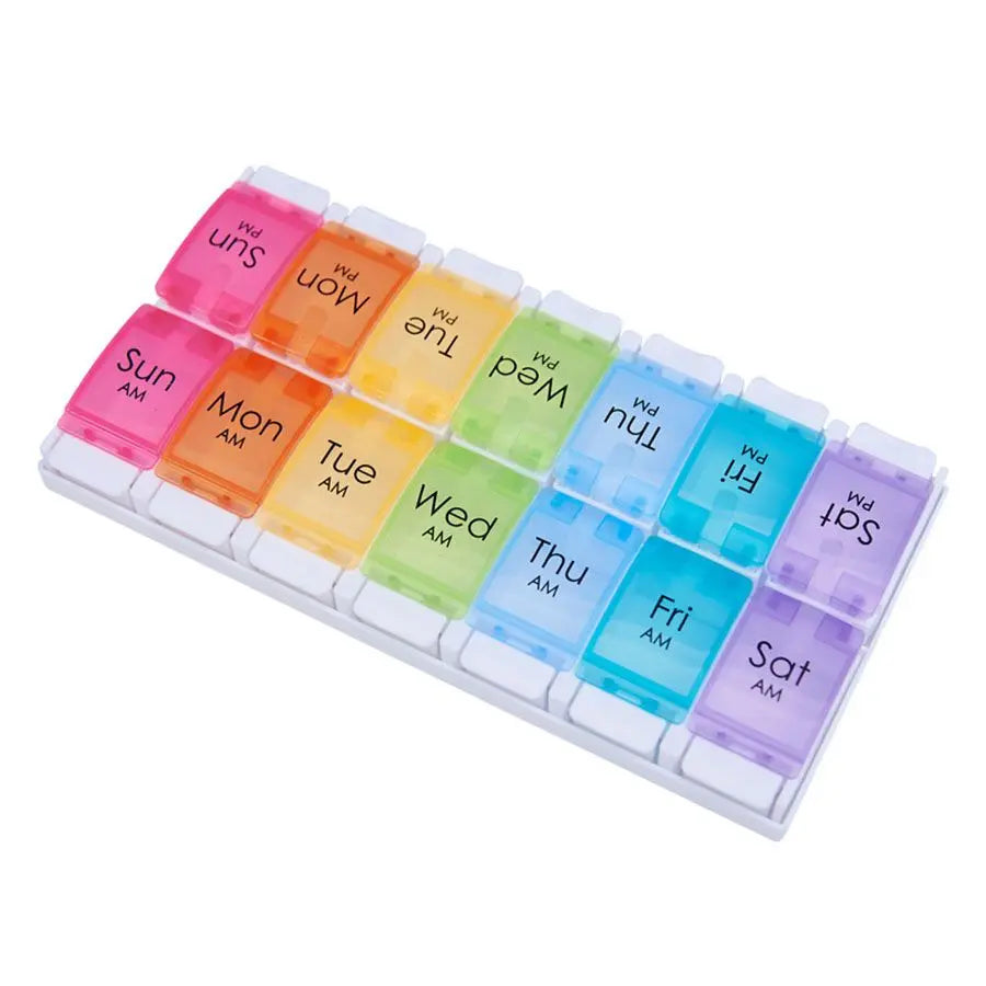 Weekly Pill Box (2x7 Days), Large Daily Pill Box, Easy to Open, BPA Free, Holds Medication/Vitamins/Fish Oil/Supplements Peaceful Pleasures Health and Wellness Two-row