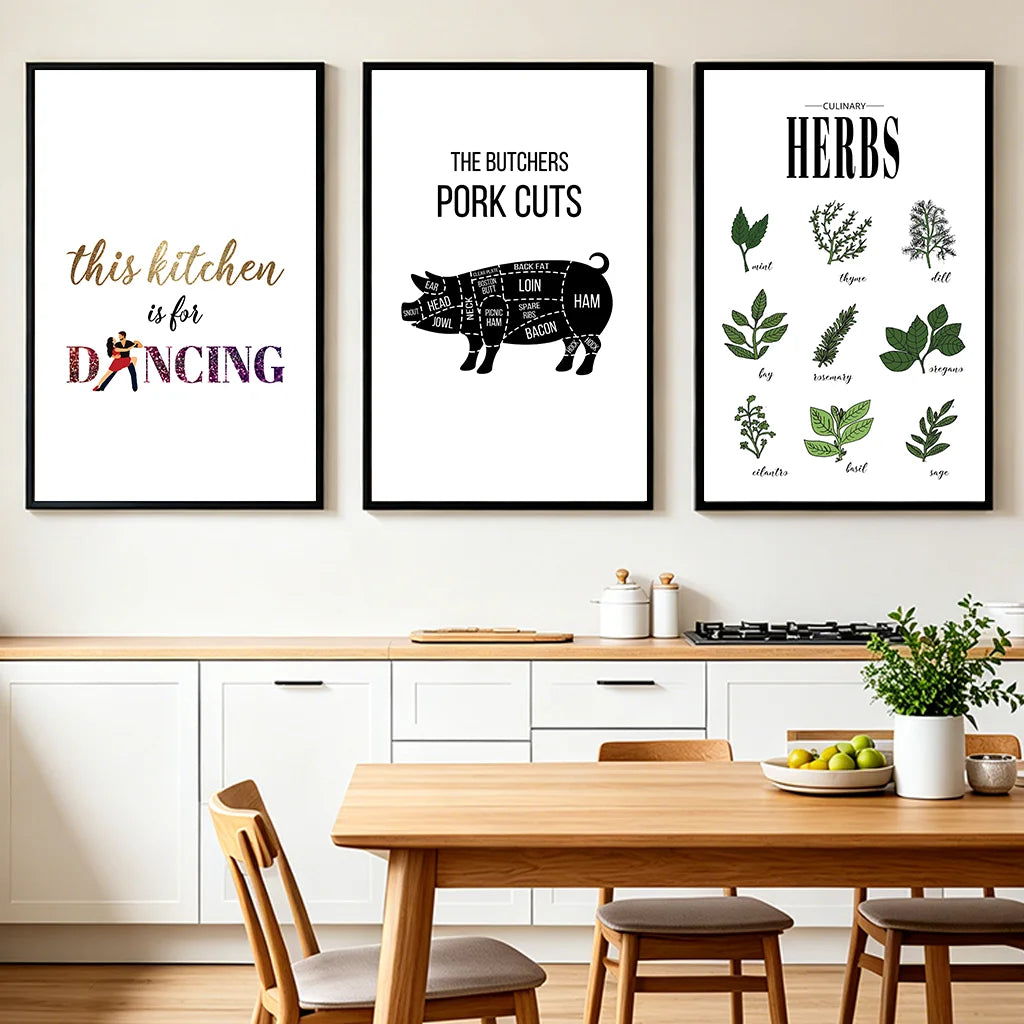 Kitchen Inspirational Quotes Wall Art, Modern Animal Canvas Painting, Minimalist plant Poster Print for Dining Room Decor Peaceful Pleasures Health and Wellness