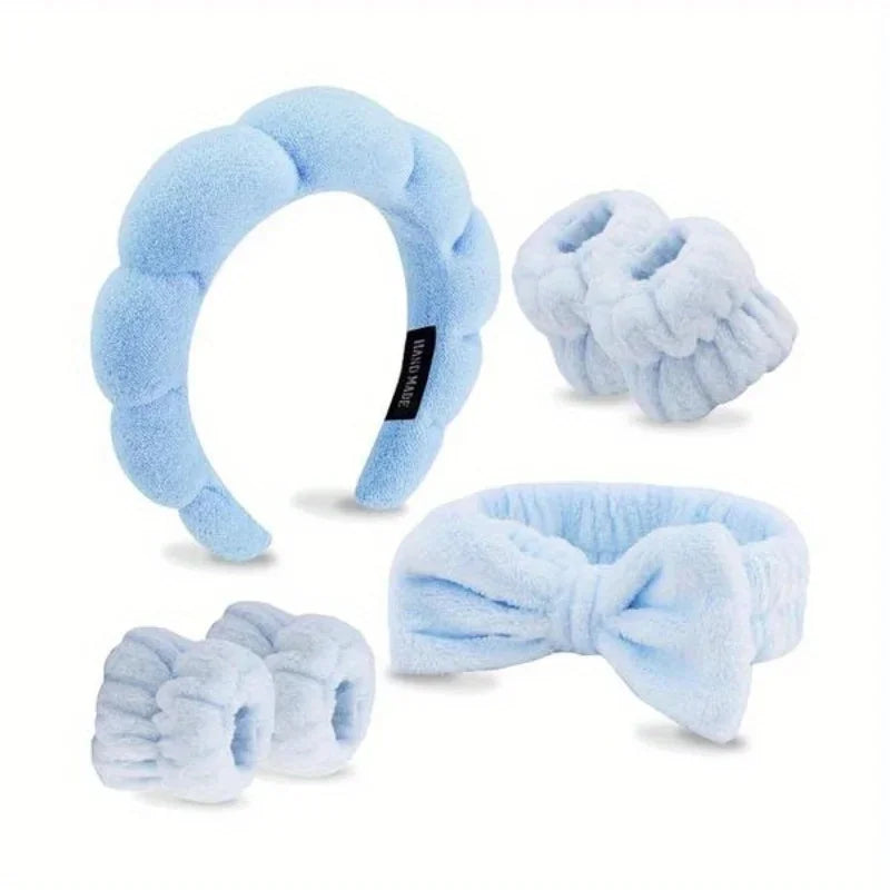 4-Piece Bow Headband & Wristband Set – Spa & Makeup Hair Accessories for Women Peaceful Pleasures Health and Wellness