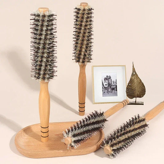 Styling Hairdressing Tool Hair Brush for Blow Drying and Curling All Hair Types Wooden Round Boar Bristle Salon Styling Tool Peaceful Pleasures Health and Wellness