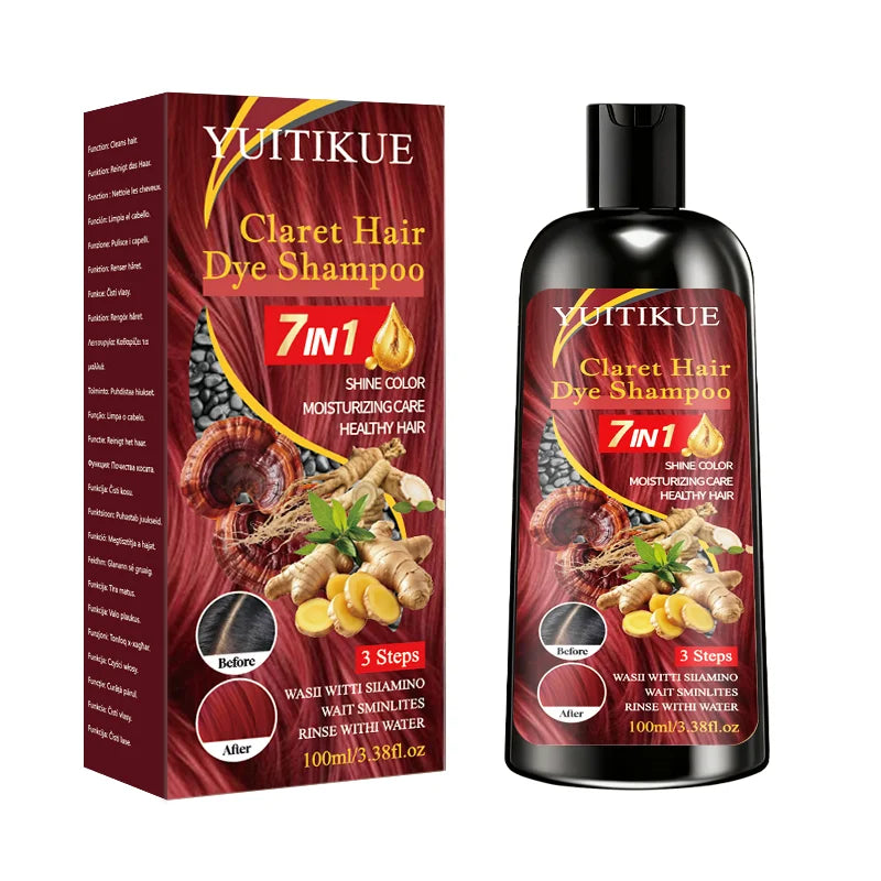 YUITIKUE 7 IN 1 Claret Hair Dye Shampoo Natural Ginger Herbal Moisturizing Long Lasting Hair Color Shampoo 100ml Peaceful Pleasures Health and Wellness 1pc