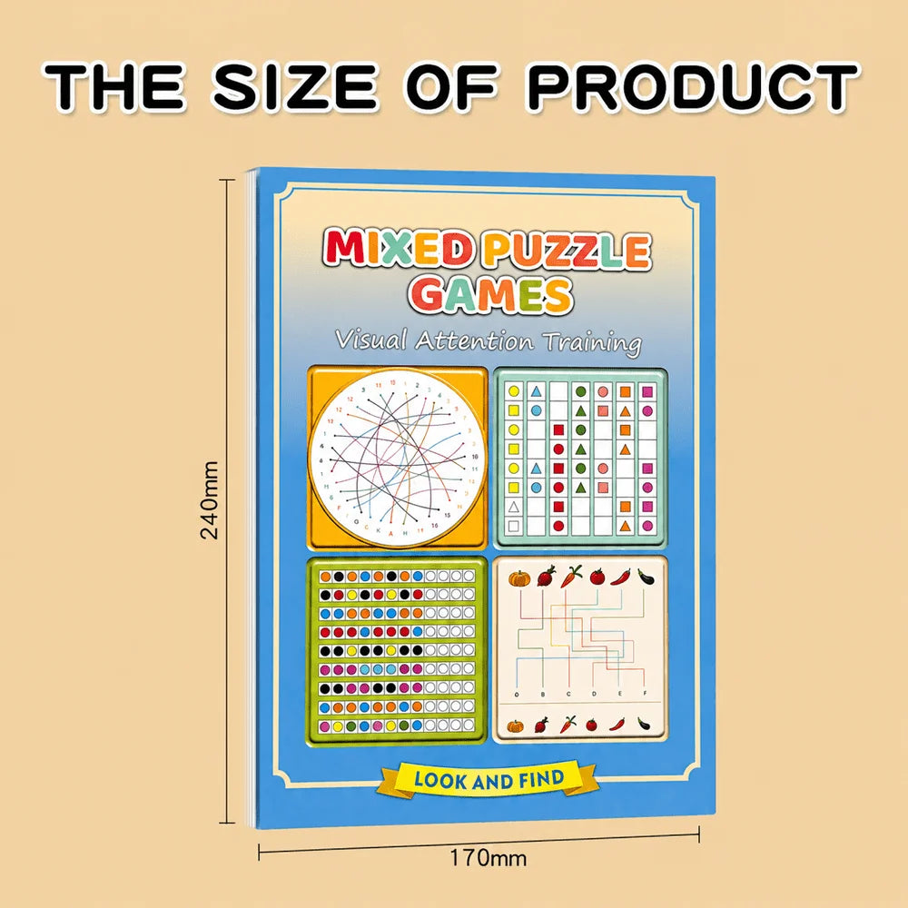 Mixed Puzzle Games Workbook 32 Pages Kids Visual Attention Training